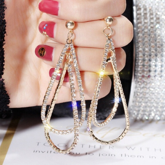 NWT 18k GOLD PLATED Diamond Luxury Earrings - Picture 2 of 7